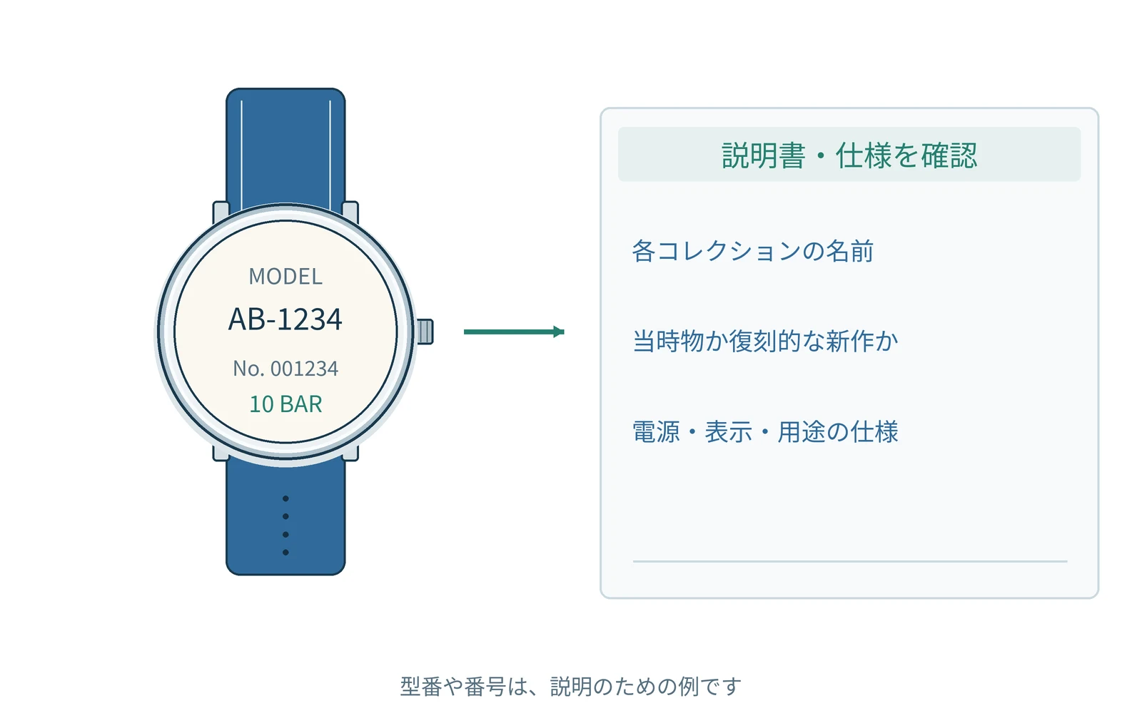 タイメックスの基本の基本を、共通の時計イラストで説明します。