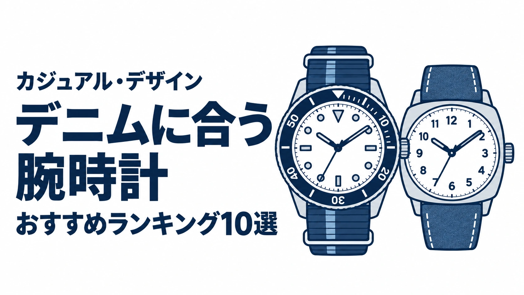 デニムに合う腕時計のおすすめランキングを表す時計イラスト