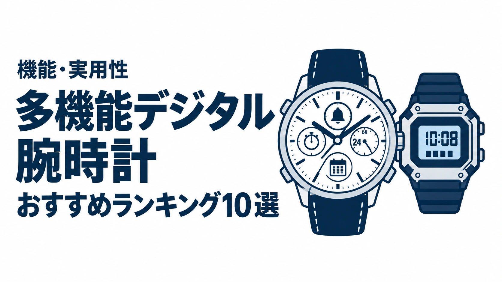 多機能デジタル腕時計のおすすめランキングを表す時計イラスト
