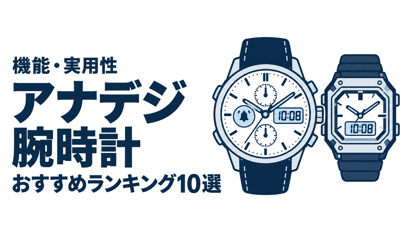 アナデジ腕時計のおすすめランキングを表す時計イラスト